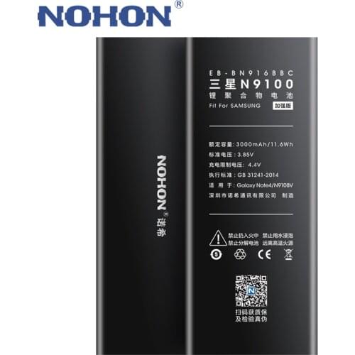 Hot NOHON Original Battery For Samsung Galaxy Note 4 Note4 N9100 N9109W N9108V EB-BN916BBC Replacement Batarya 3000mAh Bateria