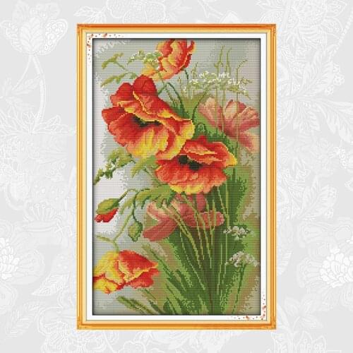 Joy Sunday Poppy flower Cross-stitch Printed Fabric 11ct 14ct DIY Handwrok Cross Stitch kits DMC Embroidery Needlework Crafts