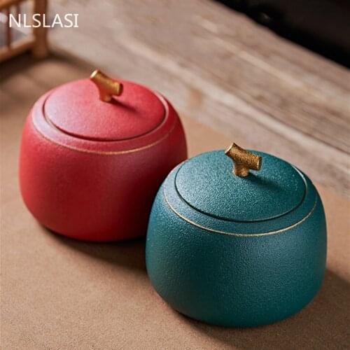 Chinese Retro Ceramics Tea Caddy Portable Sealed Storage Tank Travel Tea Jar Kitchen Spice Organizer Coffee Candy Canister