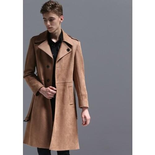 Fashion Tactic Chamois Men Trench Coat Over-the-Knee Long 2020 Spring and Autumn Mens Single Breasted Suede Windbreaker Jacket