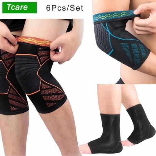 6pcs/Set Unisex Knee Elbow Ankle Sleeves Braces Support Compressions Pads for Running Hiking Outdoor Sports Ball Games