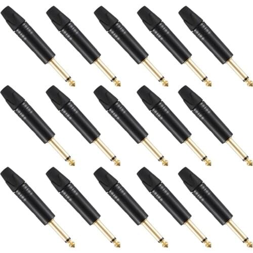 Headphone Plug Gold Plating 15Pcs Plug Mono Professional 2 Pole 6.35 mm Jack Plug