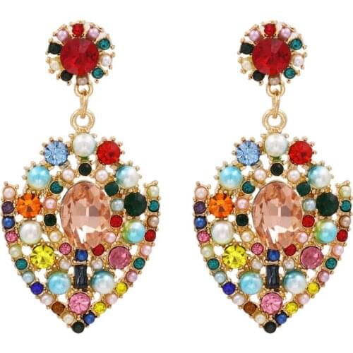 New Full Colorful Crystal Drop Earrings For Women Bohemia Rhinestone Pearl Oval Drop Earing Luxury Geometric Jewelry Brincos