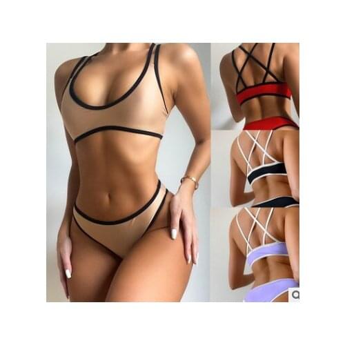 New Sexy Splicing Mid Waist Bikini Women Swimwear Two-pieces Bikini Set Padded Suit 2021 New Style Swim Two Pieces Cn(origin)