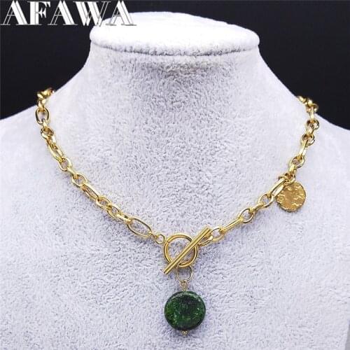 2021 Fashion Stainless Steel Green Natural Stone Chocker Necklace Women Gold Color Neckless Jewelry bijoux femme NZ21S02