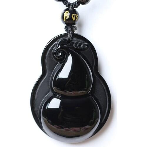 JoursNeige Natural Stone Obsidian Pendants Fine Carving Gourd Pendants Mascot Lucky Necklace for Men Women Fashion Jewelry