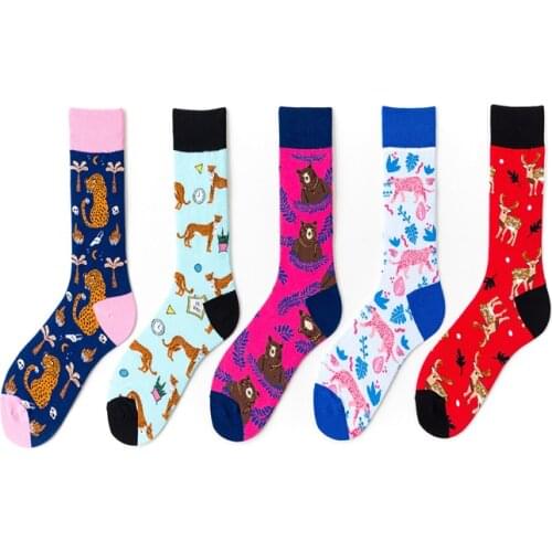 Spotted deer, big bear, Leopard British style street creative fashion trend in Europe and the United States tube socks C42