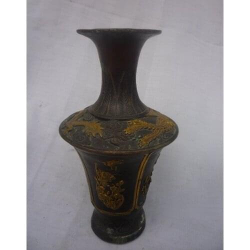 Jarrón de cobre antiguo raro de la dinastía MingDynasty, tallado cuatro flores y con marca, Ornamental, la mejor colección y Ado