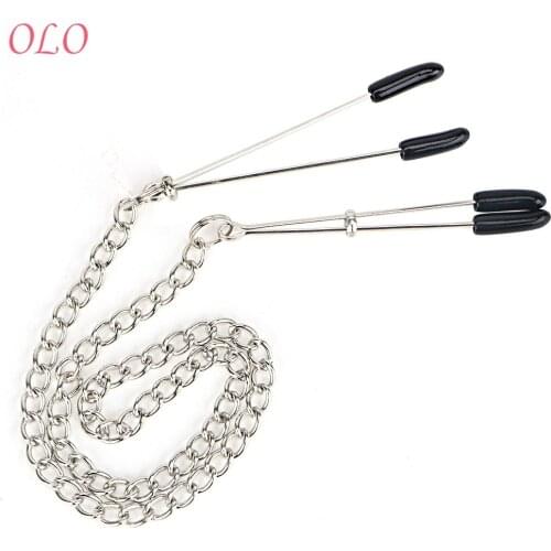 OLO Adjustable Clit Clamp Sex Toys For Couple Flirting Adult Game With Metal Chain Nipple Clamps Breast Labia Clips