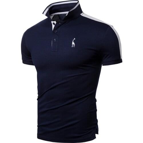 2020 New Patchwork Cotton Polo Shirt Men Casual Sporting Stand Collar Mens Polos Giraffe Embroidery Brand Men Knitted Polo Shirt