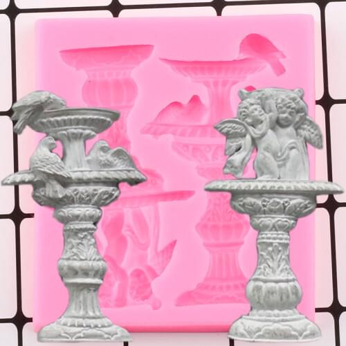 Garden Theme Fountain Border Silicone Molds DIY Angel Birds Fondant Cake Decorating Tools Candy Clay Chocolate Gumpaste Molds