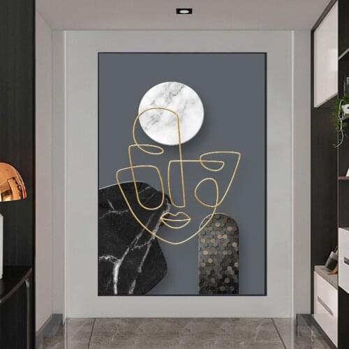 Nordic Golden Simplicity Line Face Canvas Painting Abstract Poster and Prints Wall Art Pictures for Living Room Home Decor
