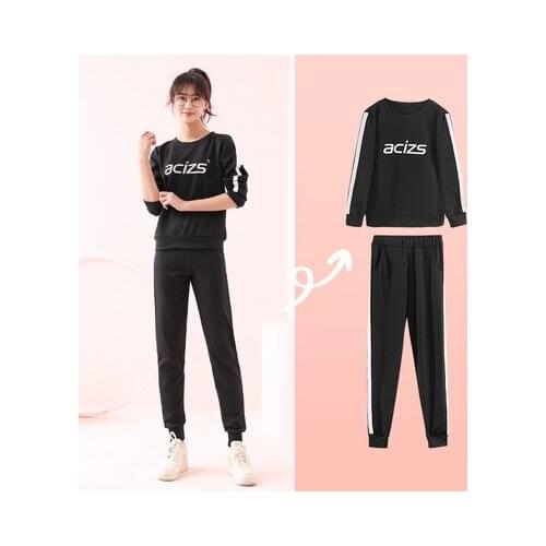 Sport Outfit for Woman New Spring Long-sleeved Sweater Korean Fashion All-match Age-reducing Wide-leg Pants Suit Two-piece