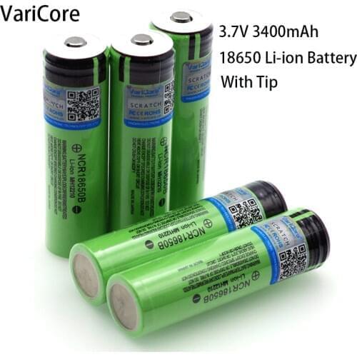 VariCore New Original 18650 3.7 v 3400 mah Lithium Rechargeable Battery NCR18650B with Pointed(No PCB) For flashlight batteries