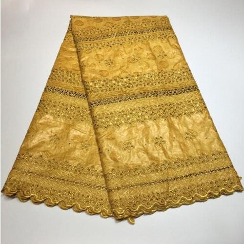 Top Quality Perforated Embroidery african bazin riche fabric cotton basin brode stones 5Yards guinea brocade fabric for wedding