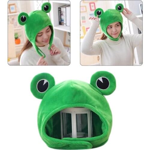 Funny Big Frog Eyes Cartoon Plush Hat Toy Green Headgear Cap Cosplay Costume N58F