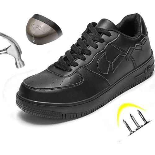 Safety Shoes For Men Lace Up Rubber Sole Steel Toe Anti Smashing Wearable Non-slip Puncture Proof Indestructible Work Boots Male