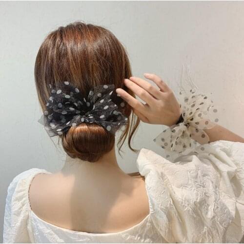 Woman Dot Hair Scrunchies for Gilr Big Bow Hair Stying Elastic Hairband Fashion Hair Stick French Twist Braider Hair Accessories