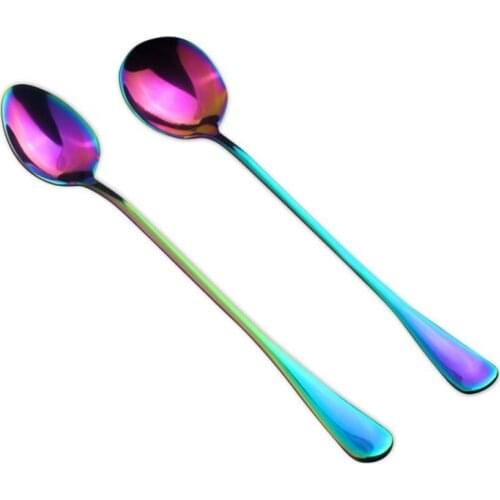 1PC Coffee Stirring Spoon Long Handle Coffee Dessert Tea Spoon Environmentally Friendly Stainless Steel Tableware Kitchen Tool
