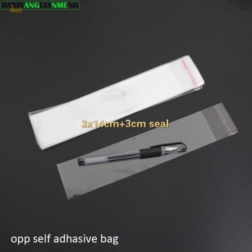 1000pcs Clear Resealable BOPP/Poly/Cellophane Bags 3x14+3cm Transparent OPP gift bags Plastic packaging bags Self Adhesive Seal