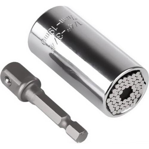 2Pcs Multi-function Universal Socket Wrench 7-19mm Wrench Adapter Hand Tools Silver