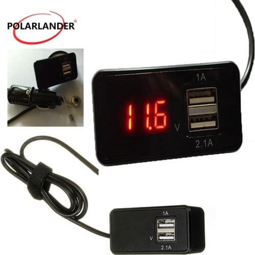 2 in 1 Dual USB Battery Volt Meter Gauge 12 V Digital LED Car Voltmeter 1A 2.1A Output Phone Charger