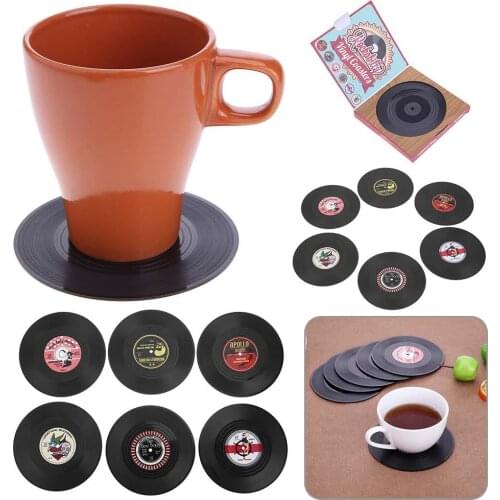 4 6Pcs Vinyl Record Table Mats Drink Coaster Table Placemats Creative Coffee Mug Cup Coasters Heat-resistant Nonslip Pads