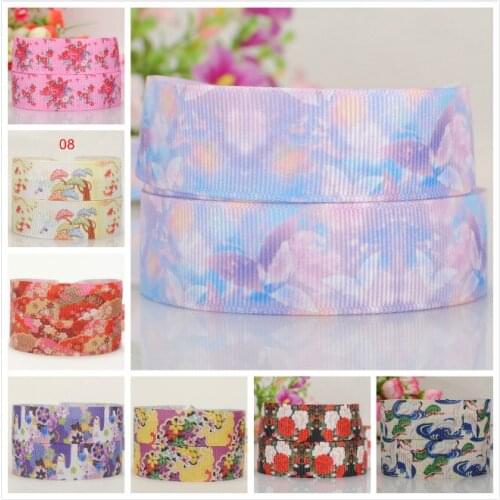 5/10/20 yards 7/8"22mm Japanese style flowers printed ribbon pattern random delivery