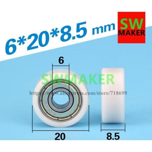 6*20*8.5mm flat wheel flat package plastic bearing pulley POM door and window pulley roller rubber small wheel roller