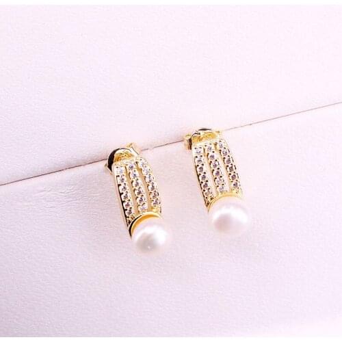 6 Pairs, New Fashion Luxury Clear Zircon CZ Freshwater Pearl Stud Earrings For Women Jewelry