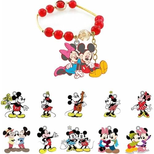 Disney Bracelet Mickey Minnie Animation Pendant Resin Cartoon Pattern Red Bead Rope Chain Epoxy Adjustable Bracelet Jewelry