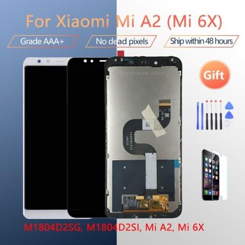 For XIAOMI Mi A2 Mi 6X Original LCD screen assembly with front case Black White With repair tools and Tempered film
