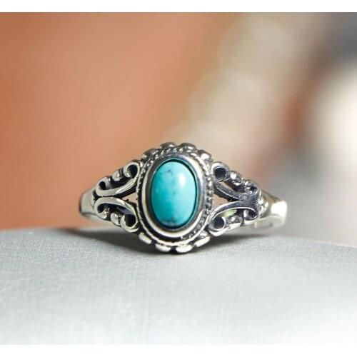 Elegant Quality 925 Rings Adjustable Vintage Turquoise Ring 925 Sterling Silver Ring for Women 925 Jewelry