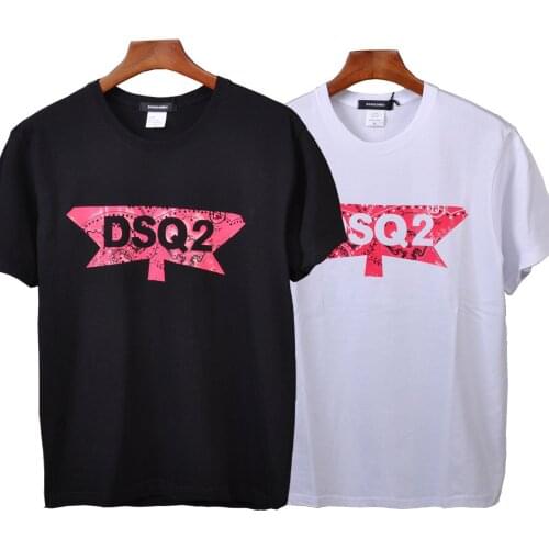 Spring Summer Quality Fashion Loose Soft Smooth Black White Couple Adults Women Men DSQ2 Letter Cotton Knitted Top Tees T-shirts