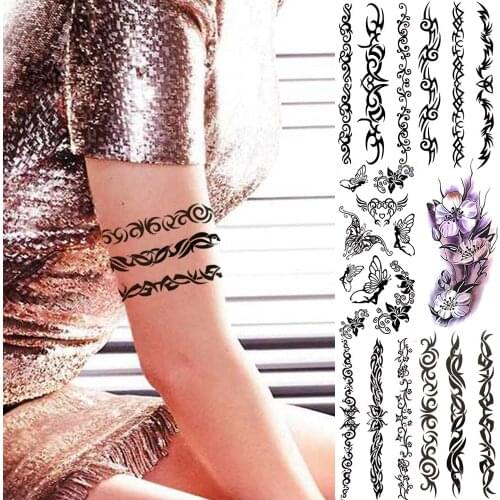 Indian Tribal Totem Temporary Tattoos For Women Adult Realistic Butterfly Fairy Violet Flower Fake Tattoo Arm Thigh Large Tatoos
