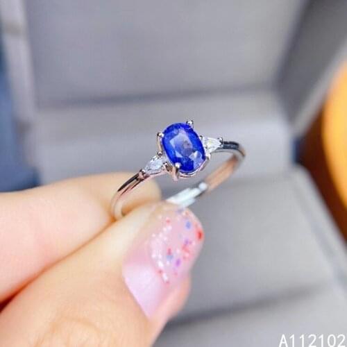 KJJEAXCMY fine jewelry 925 sterling silver inlaid Natural sapphire Girls popular simple Chinese style gem ring support test
