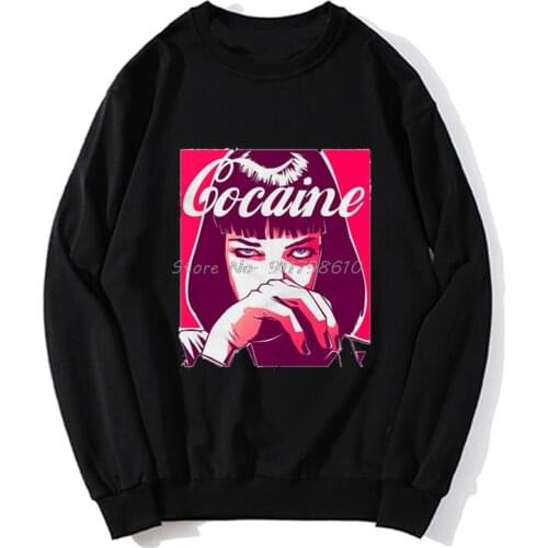 Cocaine Kokain Mia Wallace Pulp Fiction Trippy Swag Hoodie Men Spring Autumn Sweater Streetwear Sweatshirt Harajuku