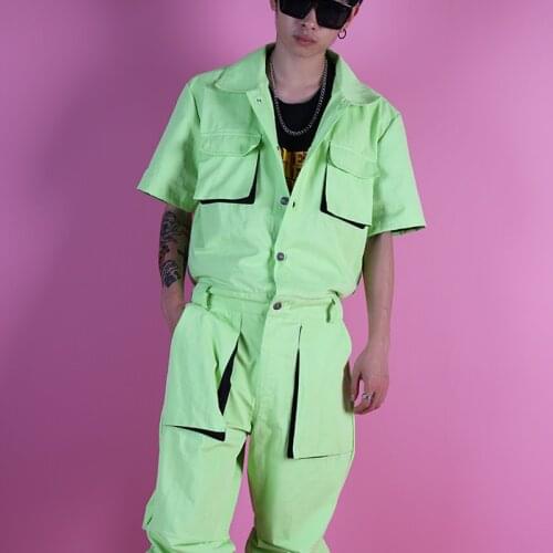 Tooling Multi-pocket Jumpsuit Men Vintage Fashion Hip hop Streetwear Casual Cargo Pants Male short Sleeve Overalls Jumpsuit Pant