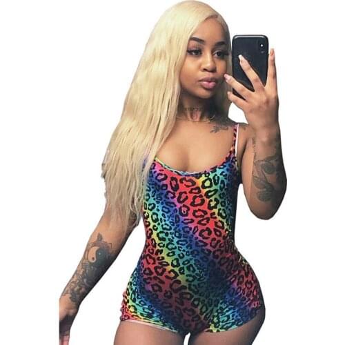 Colorful Leopard Print Playsuit Shorts Jumpsuit Sexy Spaghetti Strap Backless Skinny Beach Wear Summer Romper Bodysuits Female