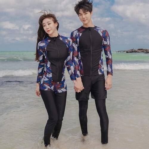 Long-Sleeve Swimwear Rashguard Women Long Sleeve Swimming Suit For Pants Split Couple Surfing Men Striped Linen Surfing