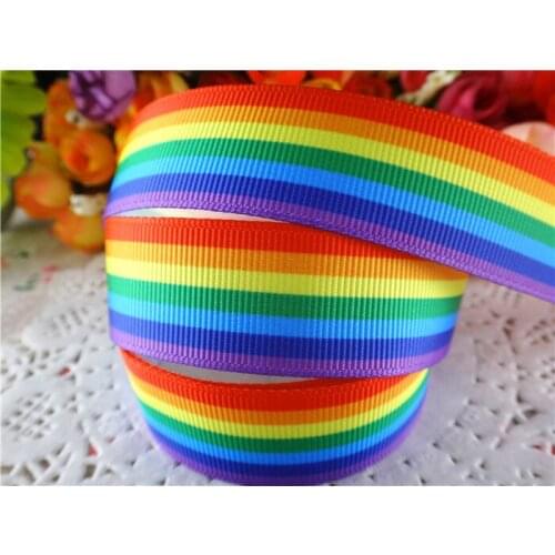 New arrival 7/8" (22mm) rainbow stripe printed grosgrain ribbons cartoon ribbon diy hair accessories 5 yards WQ14062822