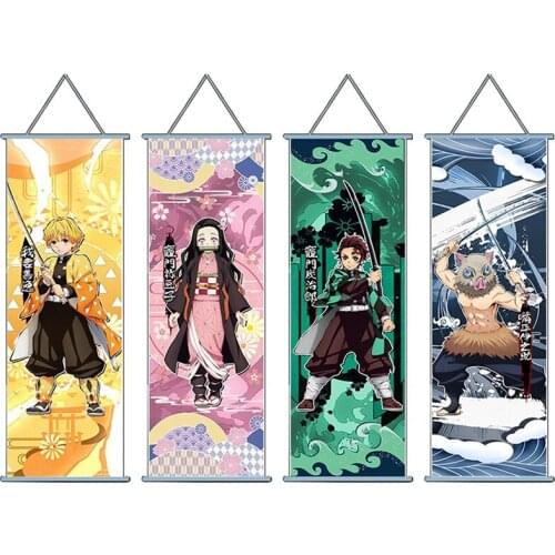 Fashion Japan Anime Demon Slayer: Kimetsu no Yaiba Tanjirou Nezuko Figures Poster Hangin Scroll Fabric Poster 35*70cm