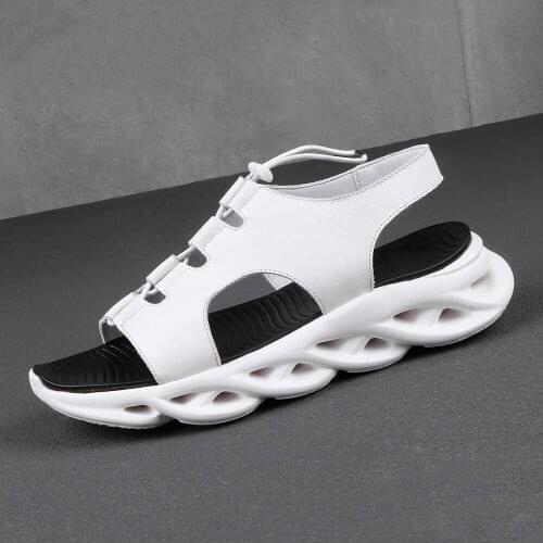 Men Summer Shoes Genuine Leather Summer 2020 Gladiator Sandals Designer Platform Height Increasing Cowhide Beach Sandals Male