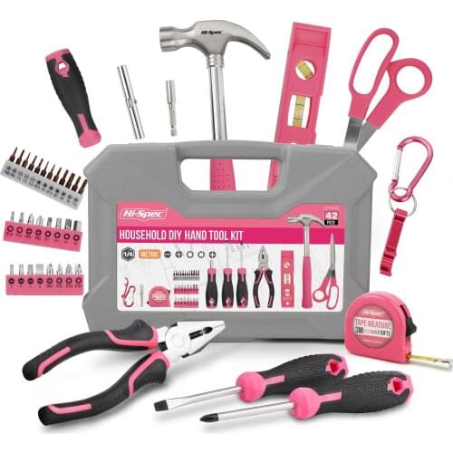 Hi-Spec 42 Pcs Hand Tool Sets Household Home Repair Tool Set Screwdriver Tool Box Set Scissors Claw Hammer Tools For Home Use