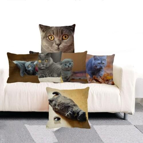 XUNYU Cute Pet Cushion Cover Gray Big Eyes Cat Linen Pillowcase Home Bedroom Sofa Decoration Throw Pillowcase 45x45 Cm B0030