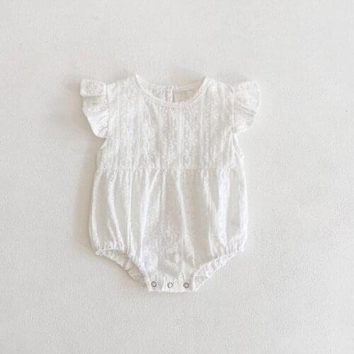 Infant Baby Girls Romper, Newborns Fly Sleeve Hollow out Embroidery Flower Round Neck Jumpsuit