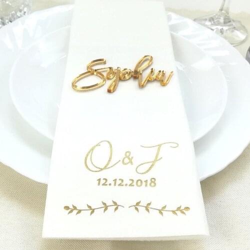 Personalized Wedding birthday party napkins Foil gold names and date Baby shower Servietten Custom any text Logo Paper napkins