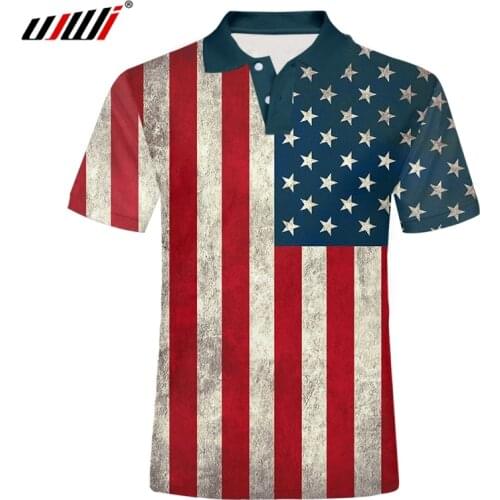 UJWI 2020 New Designed POLO Shirts Funny Men Summer Tops 3d Shirts American flag stripes Print Graphic