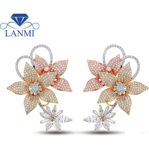 Fashion Young Lady Drop Earrings Jewelry Engagement Diamond Earrings 14K Multi Tone Whit Gold Jewelry for Women Wedding Gift