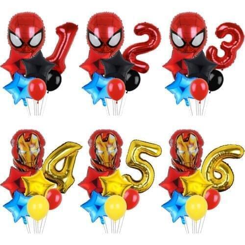 7Pcs Marvel Spiderman Captain America Balloons 32 inch Number Birthday Inflatable Foil Balloons Kids Birthday Baby Shower Decor